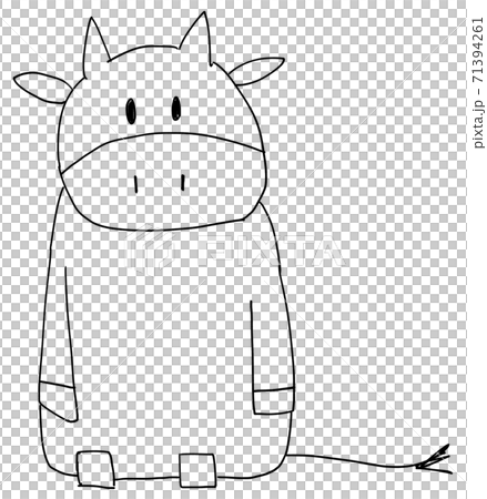 正面を向いた座っている牛　　【線画】 71394261