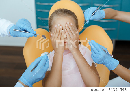 Children teeth treatment, profession help and visit to dentist Children teeth treatment, profession help and visit to dentist 71394543
