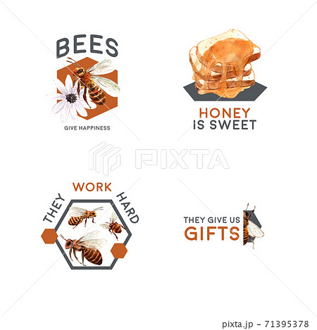 Logo with honey concept design for branding and marketing watercolor vector illustration 71395378