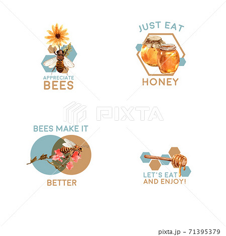 Logo with honey concept design for branding and marketing watercolor vector illustration 71395379