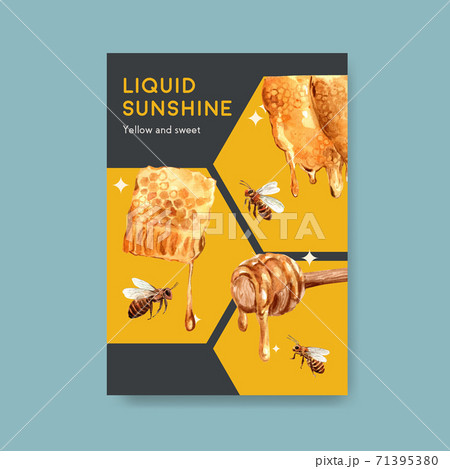 Poster template with honey concept design for marketing and leaflet watercolor vector illustration 71395380