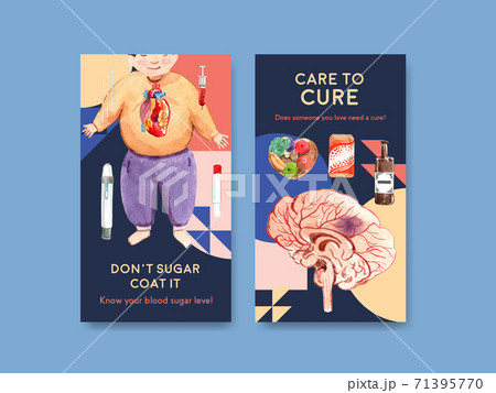 Instagram template with world diabetes day concept design for social media and online marketing watercolor vector illustration. 71395770