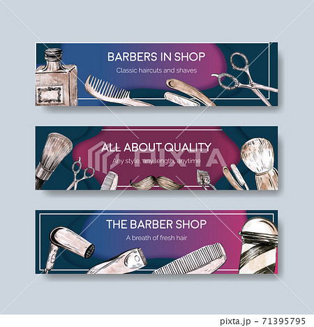 Banner template with barber concept design for advertise watercolor vector illustration. Banner template with barber concept design for advertise watercolor vector illustration. 71395795