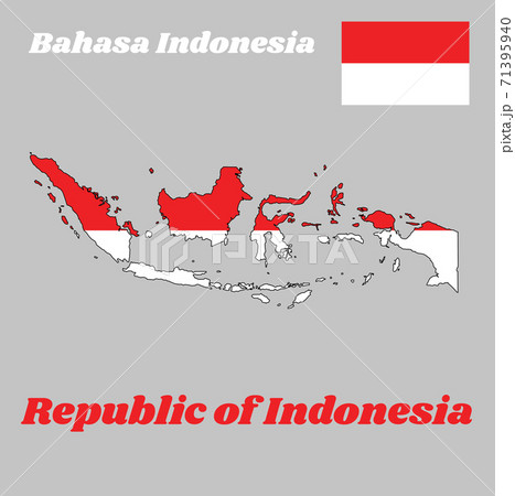Map outline and flag of Indonesia, with name text of Republic of Indonesia and Bahasa Indonesia. Map outline and flag of Indonesia, with name text of Republic of Indonesia and Bahasa Indonesia. 71395940