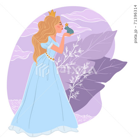 Princess kissing frog, fairy tale illustration 71396314