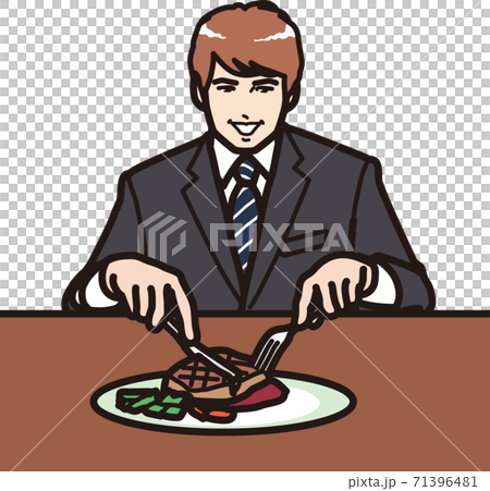 ステーキを食べる男性 のイラスト素材