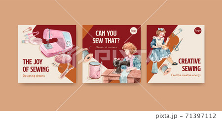 Ads template with sewing concept design for marketing and information watercolor vector illustration. Ads template with sewing concept design for marketing and information watercolor vector illustration. 71397112