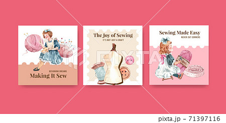 Ads template with sewing concept design for marketing and information watercolor vector illustration. Ads template with sewing concept design for marketing and information watercolor vector illustration. 71397116