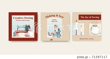 Ads template with sewing concept design for marketing and information watercolor vector illustration. 71397117