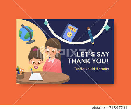 Facebook template with teacher's day concept design for social media and community  watercolor vector illustration 71397211