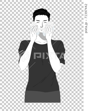 一個年輕的男人，做護膚黑色和白色的插圖 71397442