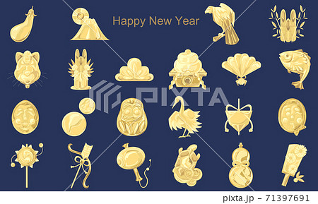 金のお正月縁起物アイコン風イラスト 71397691