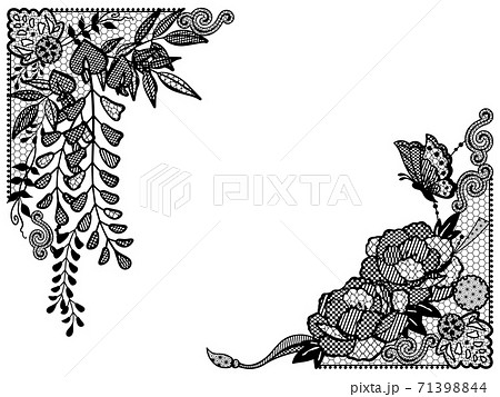 Peony Wisteria And Butterfly Lace Frame Stock Illustration