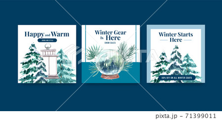 Advertise template with winter sale concept design for ads and marketing watercolor vector illustration 71399011