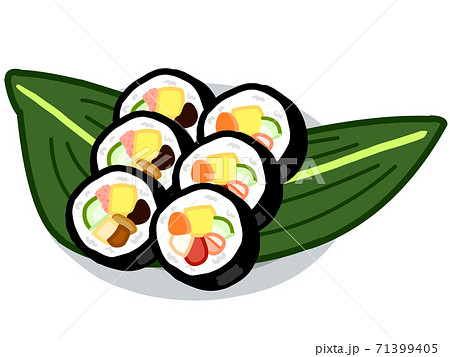 七種の具の恵方巻きと海鮮の恵方巻きの飾り盛り 71399405