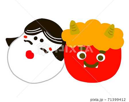 かわいい赤鬼 おかめの顔 節分イメージイラストのイラスト素材