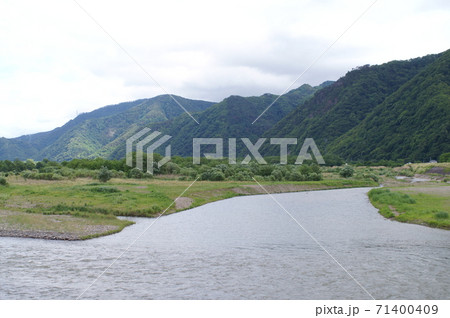 長野県坂城町 大望橋から千曲川を望むの写真素材