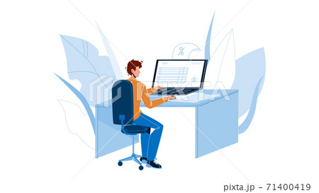 Man Filling Online Tax Form On Computer Vector 71400419