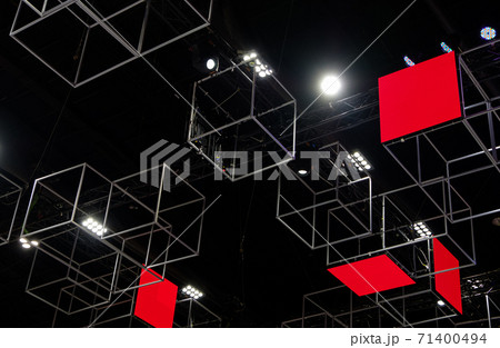 Metal cube box with the led screen is floating. 71400494