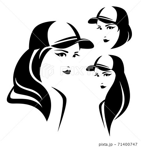 cute girl wearing baseball cap black and white vector portrait 71400747