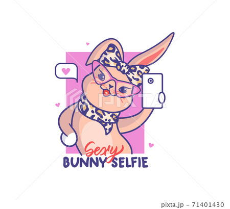 The Easter rabbit is taking a selfie. Fashionable animal 71401430