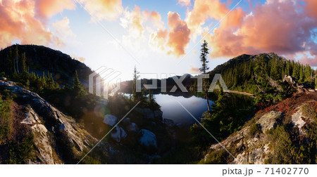 Panoramic View of Scenic Alpine Lake 71402770