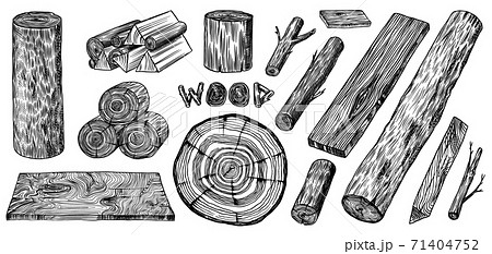 Wood Set Planks And Logs Lumber And Cuts のイラスト素材