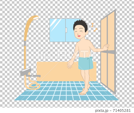ご機嫌で浴室に入る　男性(線無し) 71405281
