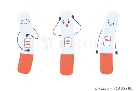 A set of pregnancy test characters with positive and negative results. Pregnancy planning and unexpected pregnancy. Vector illustration A set of pregnancy test characters with positive and negative results. Pregnancy planning and unexpected pregnancy. Vector illustration 71405390