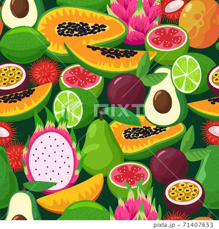 Seamless pattern with colorful bright tropical exotic fruits. 71407653