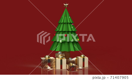 The Christmas tree and gift boxes for holiday content 3d rendering.. 71407905