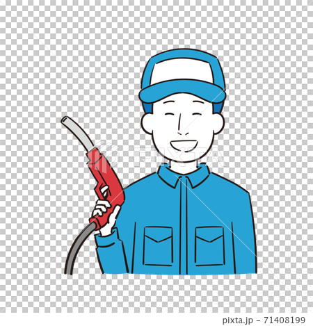 給油をするガソリンスタンド男性店員のイラストのイラスト素材