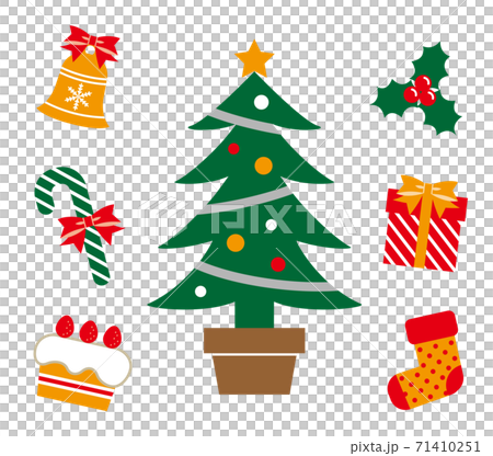 簡單可愛的圖標插圖集的聖誕樹和裝飾品/白色背景 71410251