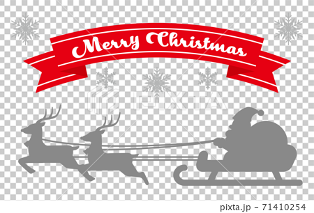 クリスマスの飾り文字と雪の結晶とトナカイとサンタの影絵イラスト 白背景のイラスト素材