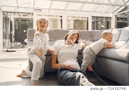 Mother with children stay at home on quarantine Mother with children stay at home on quarantine 71410748