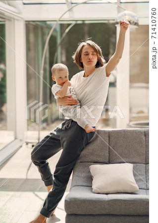 Mother with little son stay at home on quarantine Mother with little son stay at home on quarantine 71410760