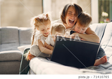 Mother with children stay at home on quarantine Mother with children stay at home on quarantine 71410765