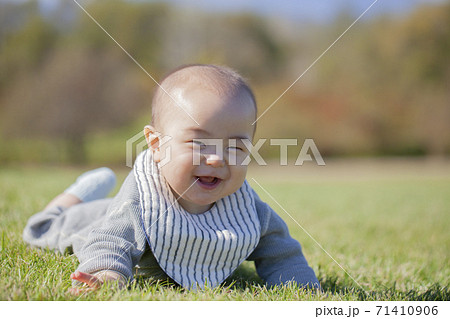 芝生で遊ぶ赤ちゃん 芝生で遊ぶ赤ちゃん 71410906