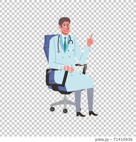 椅子に座る医者のイラスト 指差しポーズのイラスト素材