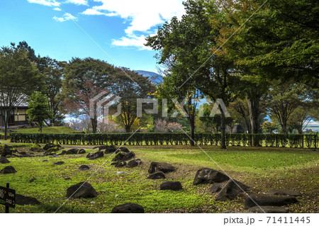 信州 長野県下高井郡木島平村ケヤキの森公園のマレットゴルフ場の写真素材