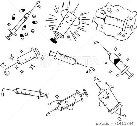 注射器 医療器具 ワクチン 注射する 手描き イラストのイラスト素材