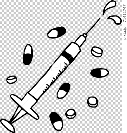 Syringe Medical device Vaccine Hand drawn illustration 71411747