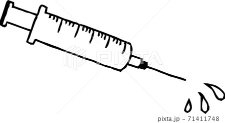注射器 医療器具 ワクチン 注射する 手描き イラストのイラスト素材