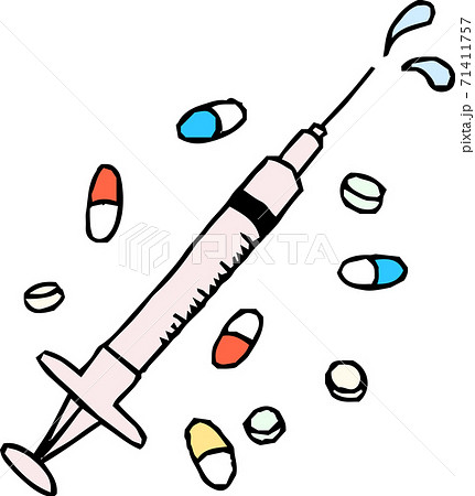 注射器 医療器具 ワクチン 注射する 手描き イラストのイラスト素材