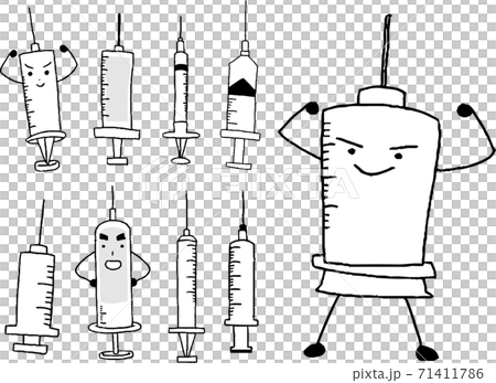 注射器 医療器具 道具 ワクチン 手描き イラストのイラスト素材