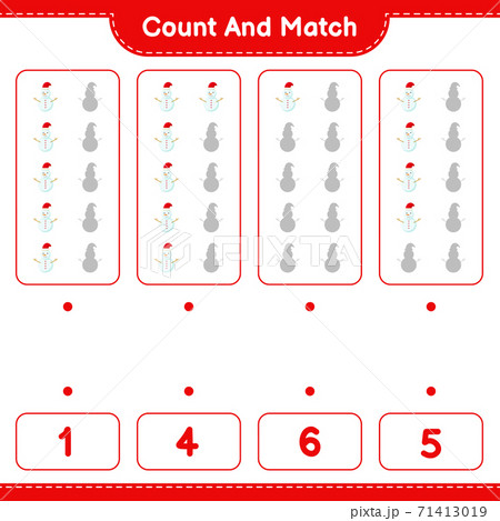 Count and match, count the number of Snowman and match with right numbers. Educational children game, printable worksheet, vector illustration 71413019