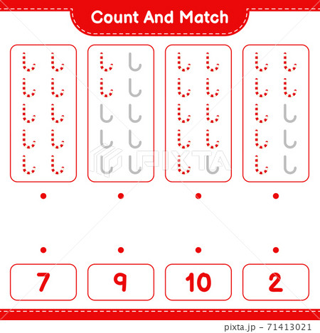 Count and match, count the number of Candy Canes and match with right numbers. Educational children game, printable worksheet, vector illustration 71413021