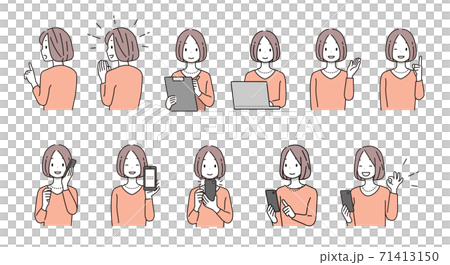 スマホ・PC・デジタルにまつわる女性のイラスト スマホ・PC・デジタルにまつわる女性のイラスト 71413150