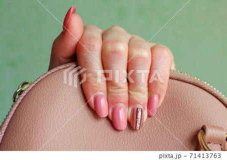 Acrylic nails before the correction. Unsightly manicure. 71413763