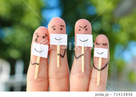 Fingers art of family. Concept of people hiding emotions. 71413836